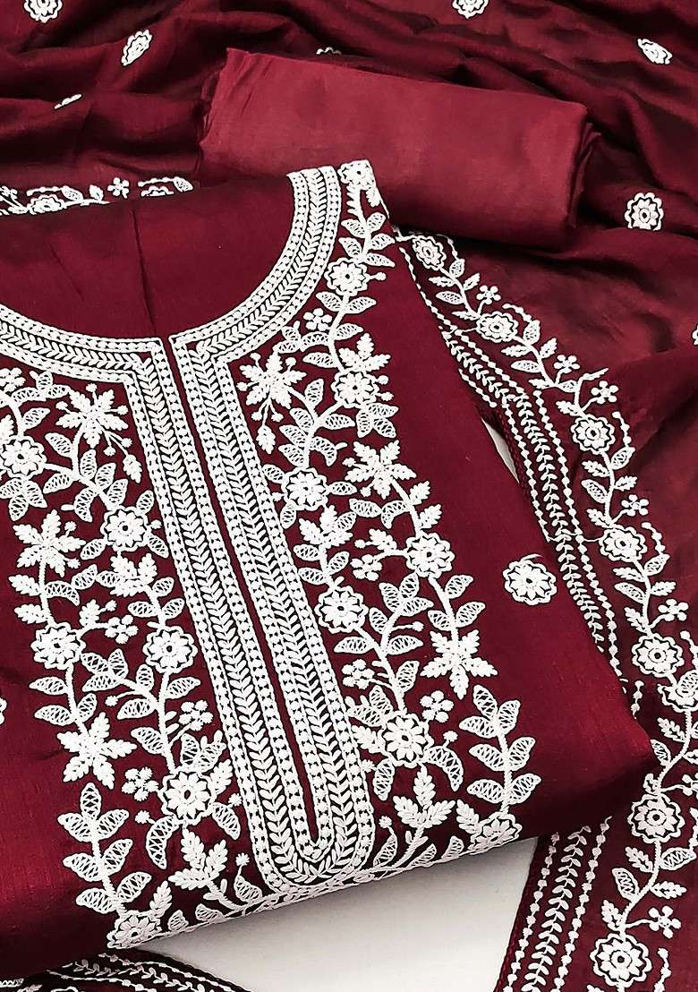 Maroon Embroidered Poly Blend Kurta Set - Indya