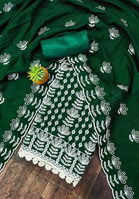 Green Embroidered Poly Blend Kurta Set