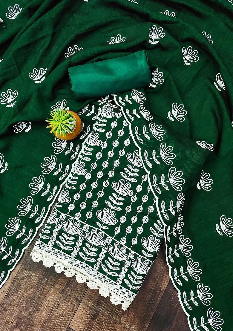 Green Embroidered Poly Blend Kurta Set - Indya