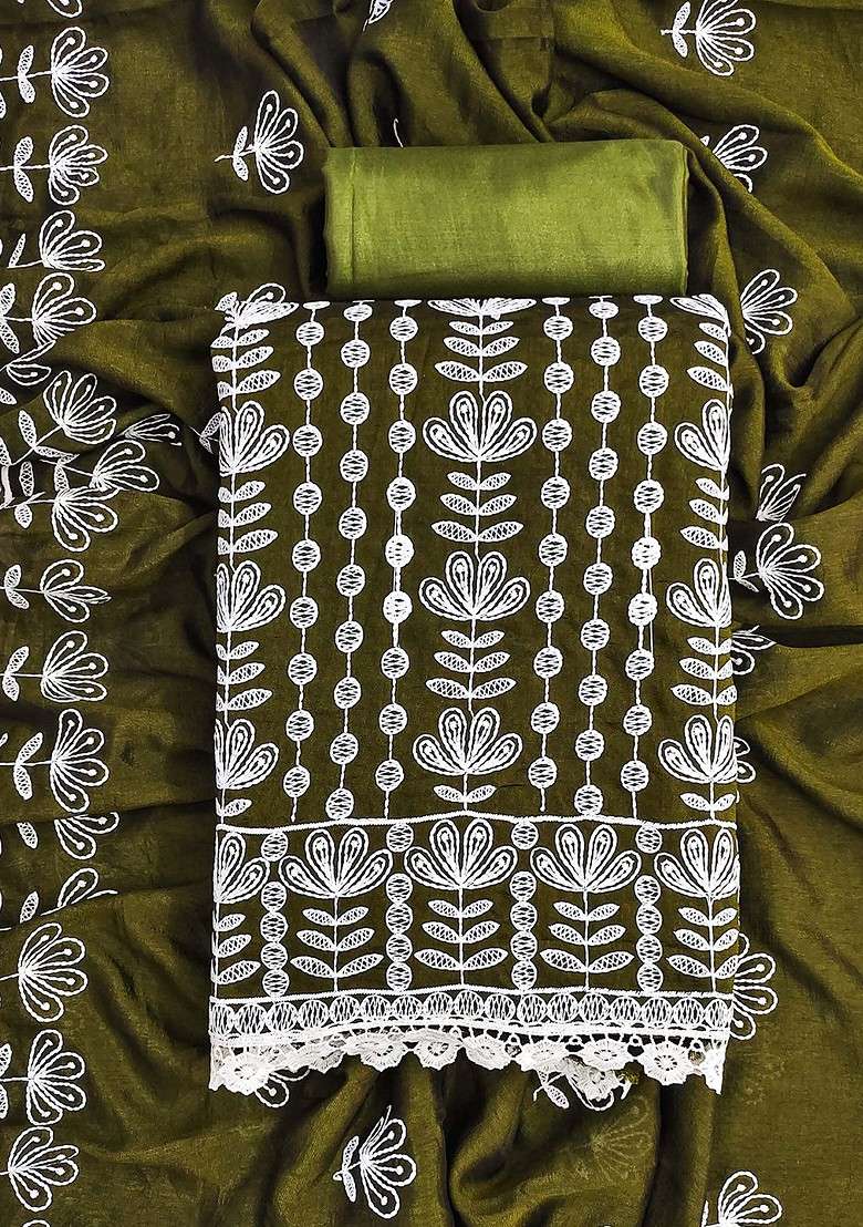 Olive Printed Blended Straight Kurta Set - Indya