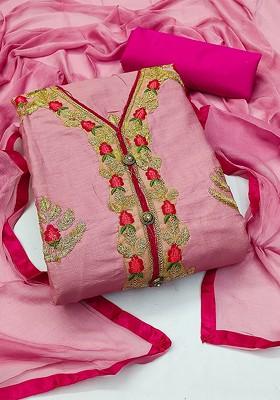 Pink Embellished Poly Blend Kurta Set