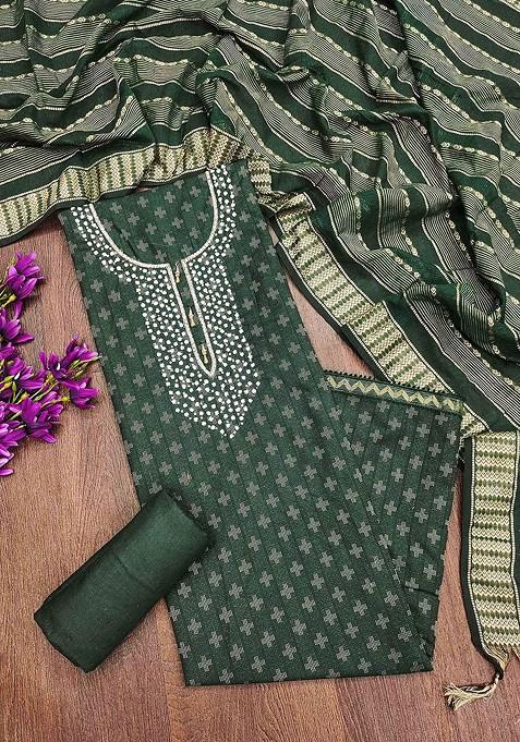 Green Embellished Poly Blend Kurta Set