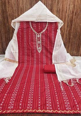 Red Printed Poly Blend Kurta Set