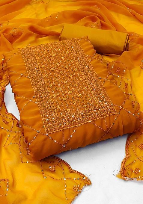 Yellow Embroidered Blended Straight Kurta Set