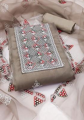 Grey Embroidered Organza Kurta Set