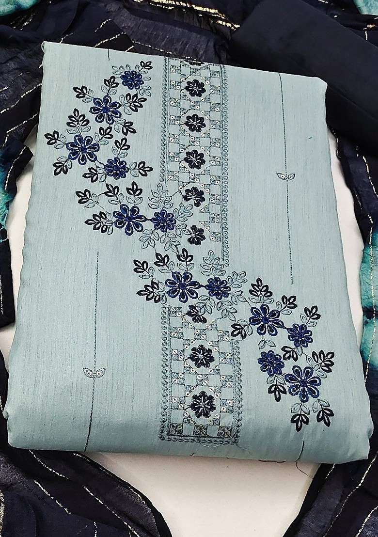 Sea Green Embroidered Poly Straight Kurta Set - Indya