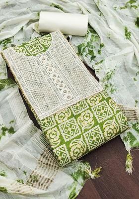 Green Embroidered Poly Blend Kurta Set
