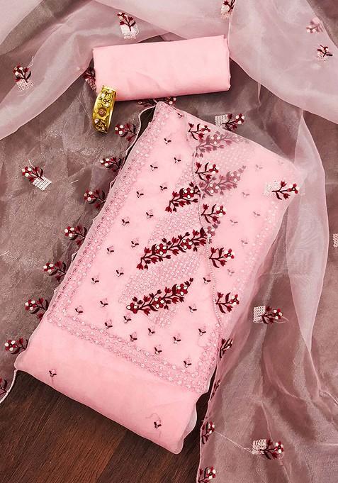 Pink Embroidered Organza Kurta Set