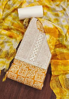 Yellow Embroidered Poly Blend Kurta Set