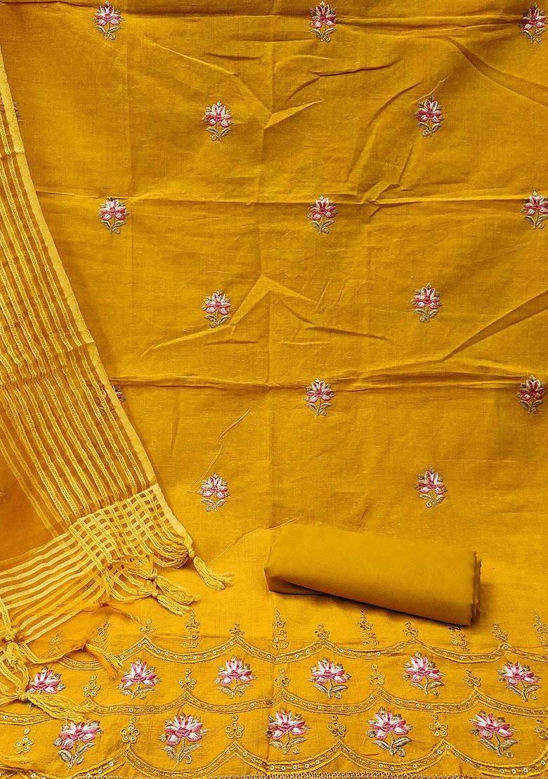 Yellow Embroidered Cotton Kurta Set