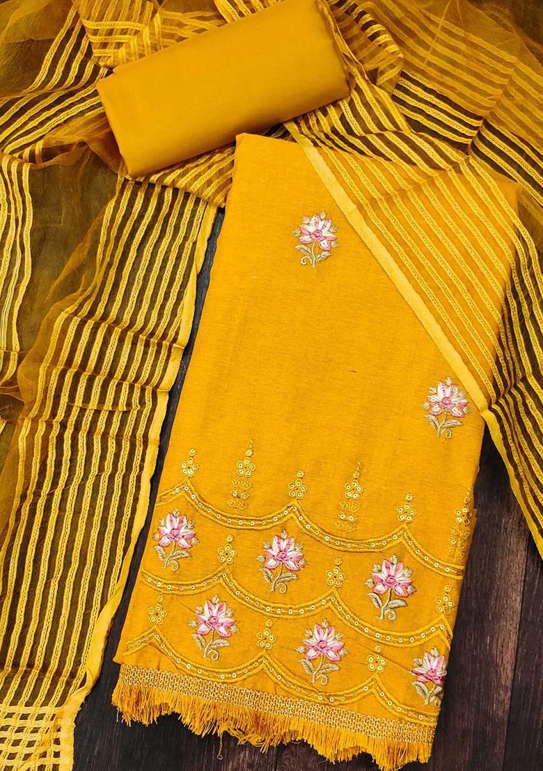 Yellow Embroidered Cotton Kurta Set