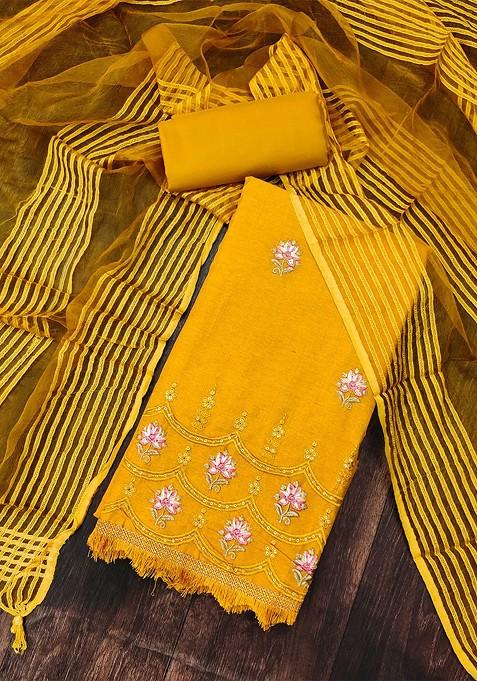 Yellow Embroidered Cotton Kurta Set