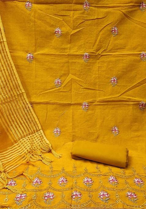 Yellow Embroidered Cotton Kurta Set