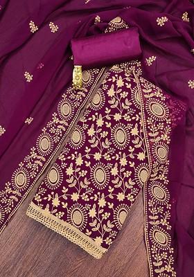 Purple Embroidered Georgette Kurta Set