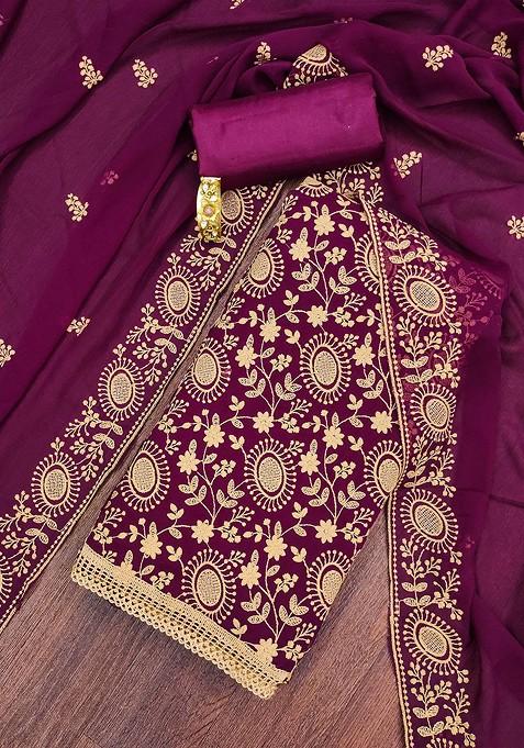 Purple Embroidered Georgette Kurta Set