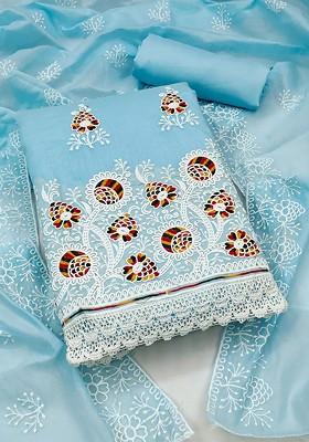 Blue Embroidered Cotton Kurta Set