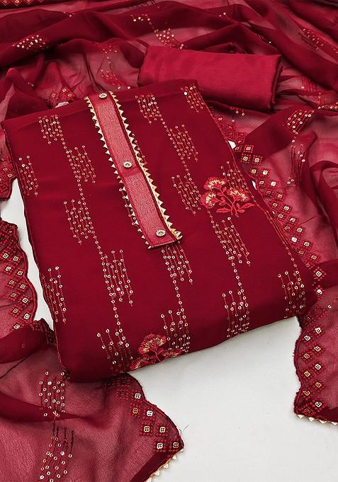 Maroon Embroidered Georgette Kurta Set