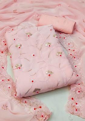 Peach Embroidered Poly Blend Kurta Set