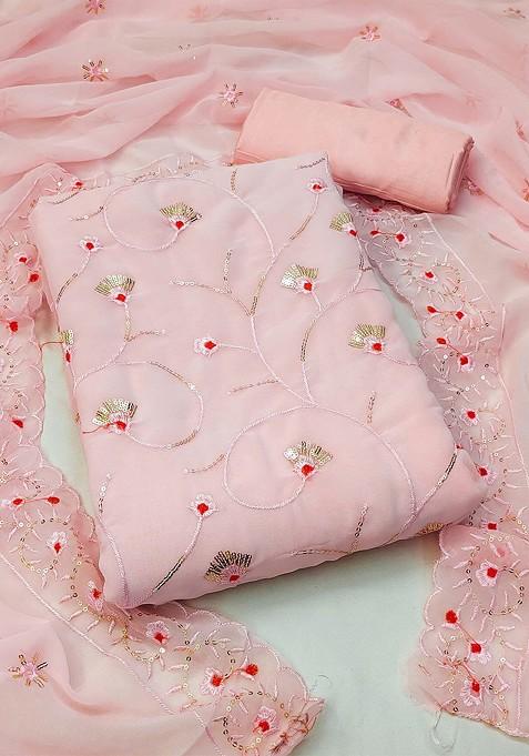 Peach Embroidered Poly Blend Kurta Set