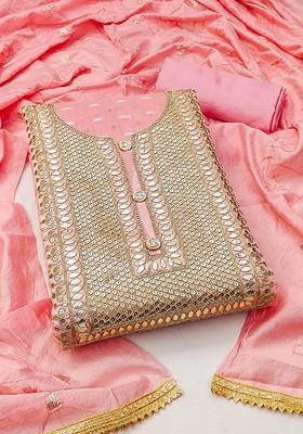 Pink Embroidered Poly Blend Kurta Set