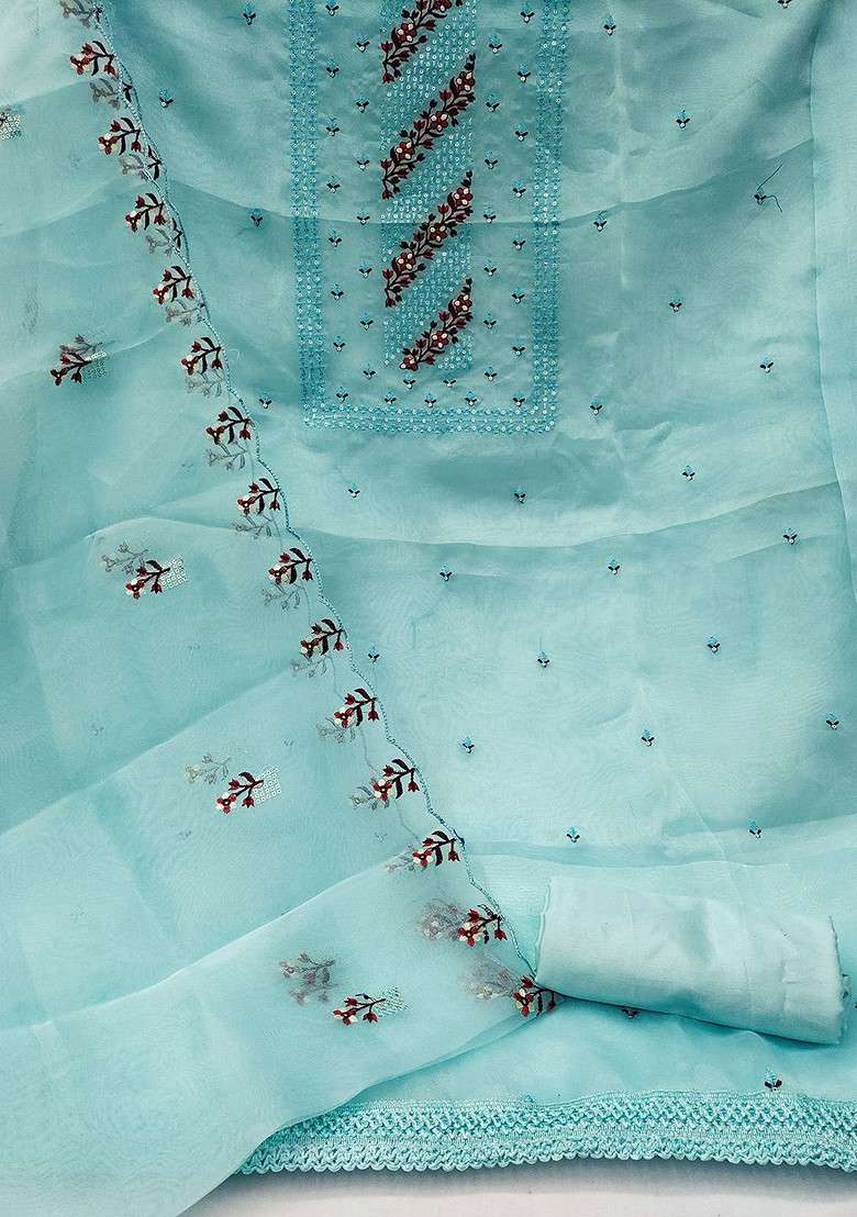 Sea Green Embroidered Organza Straight Kurta Set - Indya