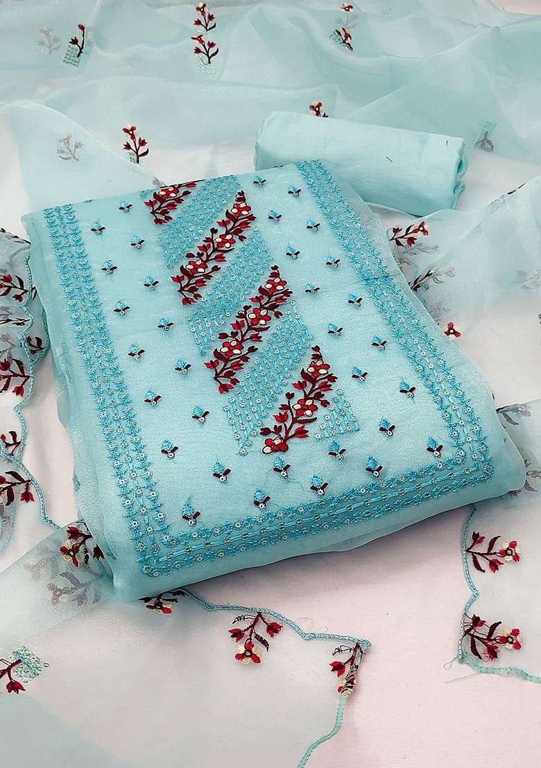 Sea Green Embroidered Organza Straight Kurta Set - Indya