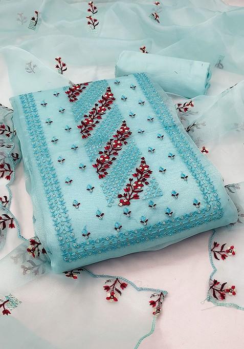 Sea Green Embroidered Organza Kurta Set