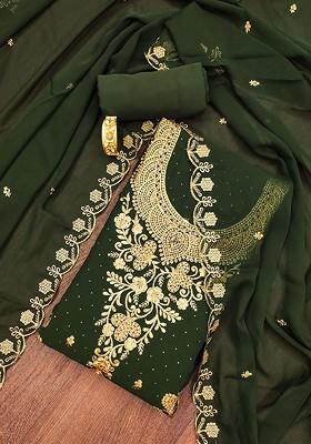 Green Embroidered Poly Blend Kurta Set
