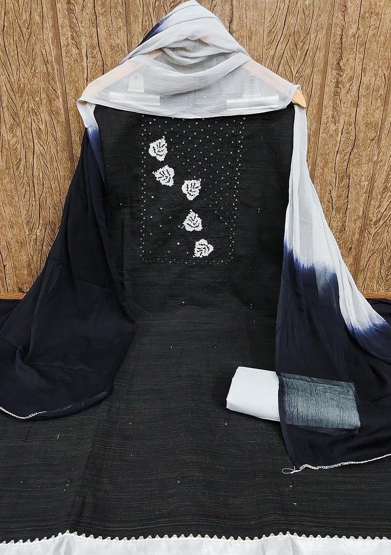 Black Embellished Poly Blend Kurta Set - Indya