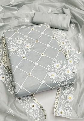 Grey Embroidered Poly Blend Kurta Set