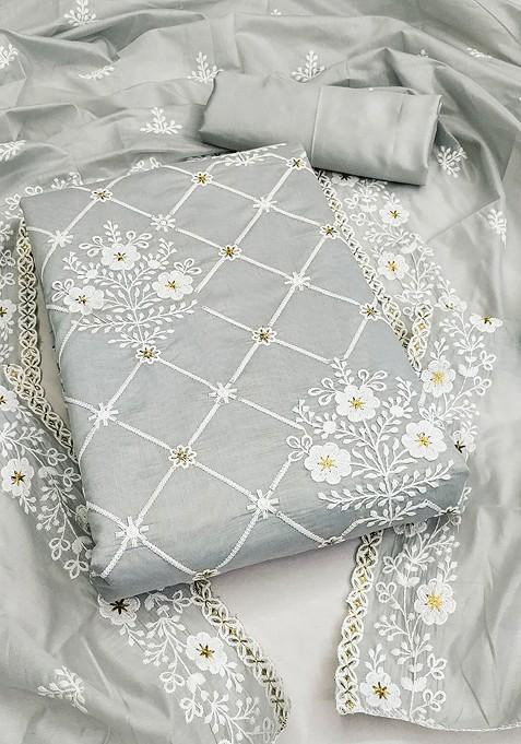 Grey Embroidered Poly Blend Kurta Set