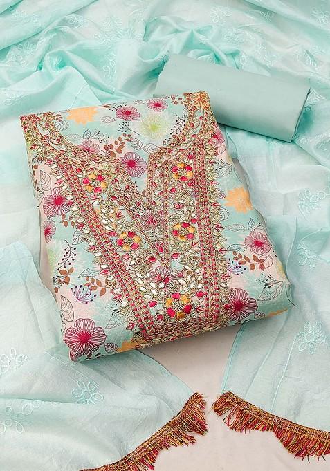 Green Embroidered Poly Blend Kurta Set