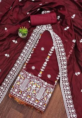 Maroon Embroidered Poly Blend Kurta Set