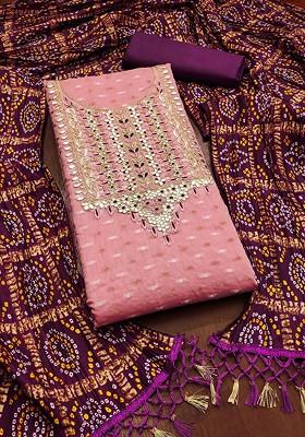 Pink Embroidered Poly Blend Kurta Set