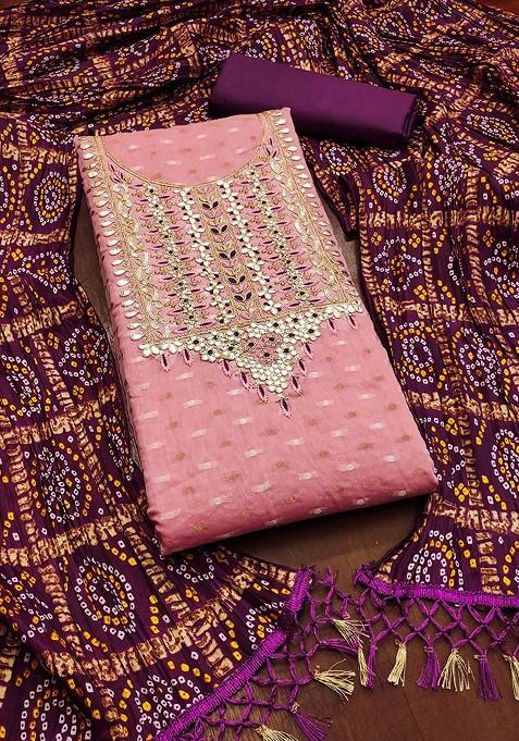 Pink Embroidered Poly Blend Kurta Set