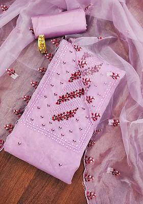 Lavender Embroidered Organza Kurta Set