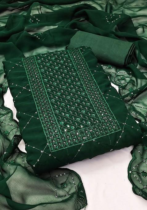Green Embroidered Poly Blend Kurta Set