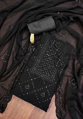 Black Embroidered Poly Blend Kurta Set