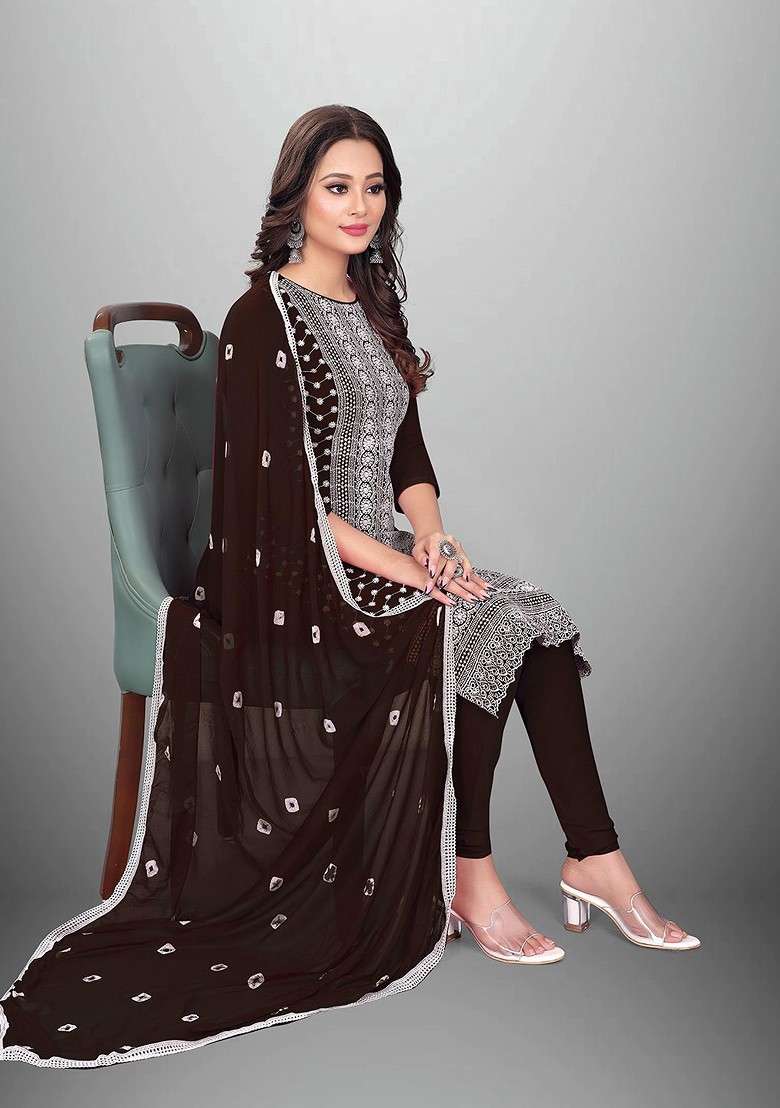 Brown Embroidered Poly Blend Kurta Set - Indya
