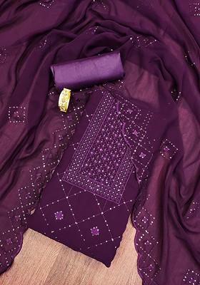 Purple Embroidered Poly Blend Kurta Set