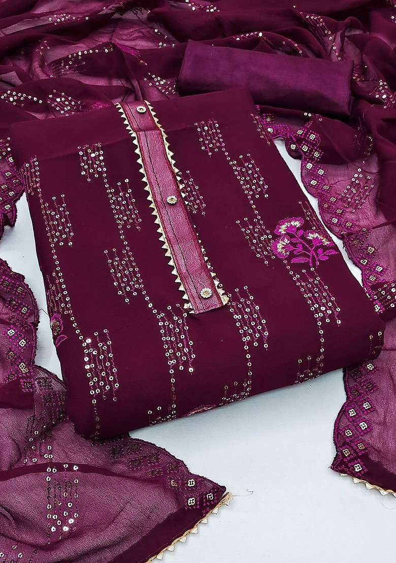 Purple Embroidered Blended Straight Kurta Set - Indya