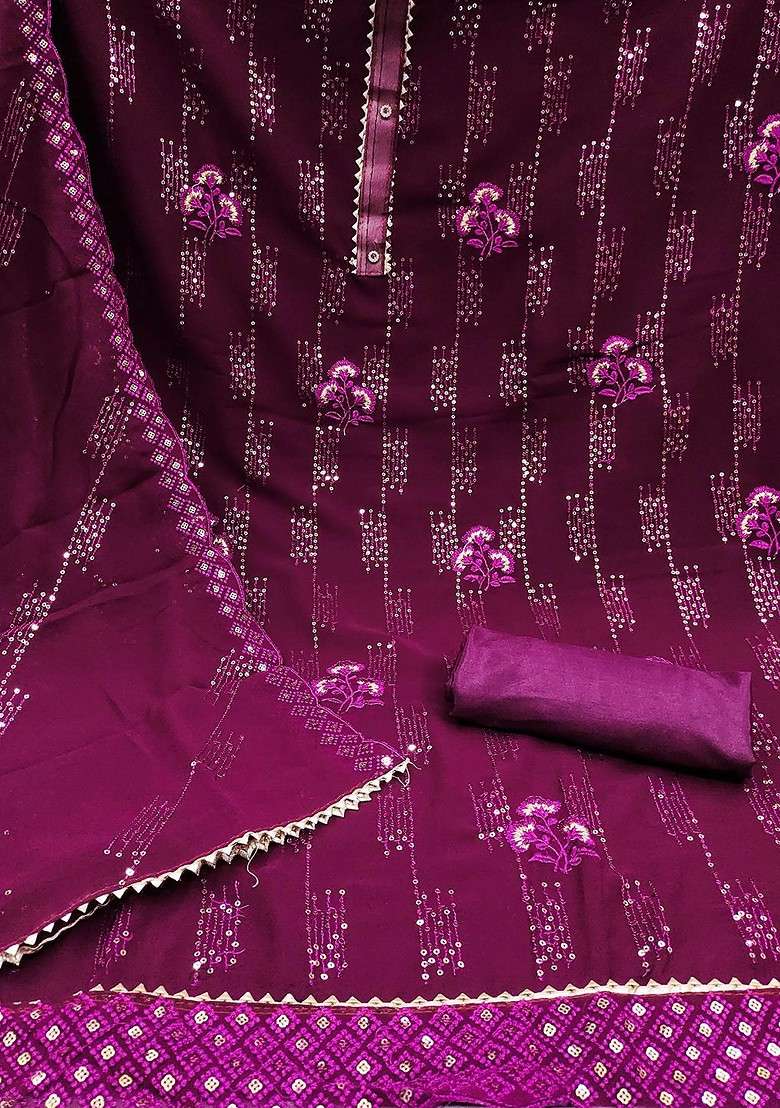 Purple Embroidered Blended Straight Kurta Set - Indya