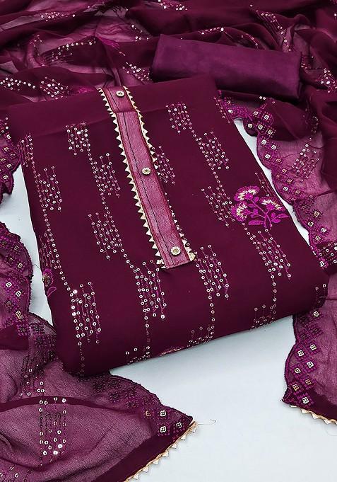 Purple Embroidered Poly Blend Kurta Set