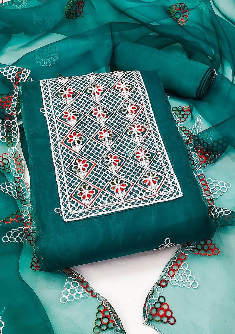Green Embroidered Organza Kurta Set - Indya