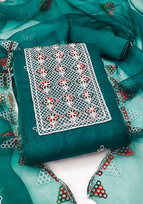 Green Embroidered Organza Kurta Set