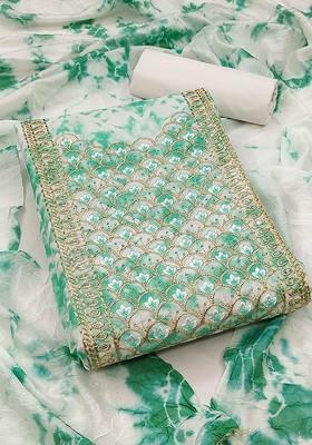 Green Embroidered Poly Blend Kurta Set