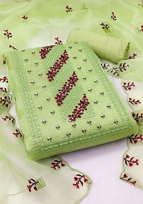 Green Embroidered Organza Kurta Set