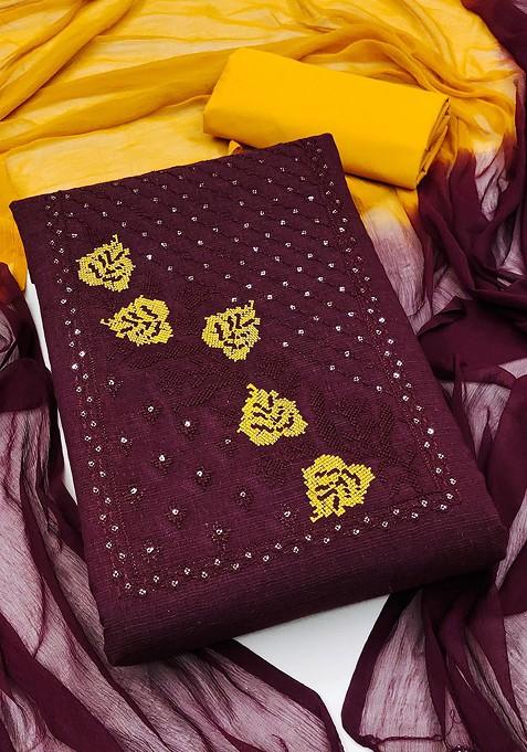 Magenta Embellished Poly Blend Kurta Set