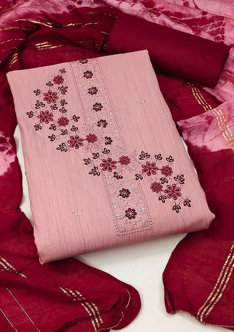 Peach Embroidered Blended Straight Kurta Set - Indya