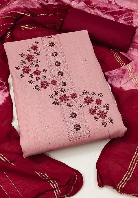 Peach Embroidered Poly Blend Kurta Set